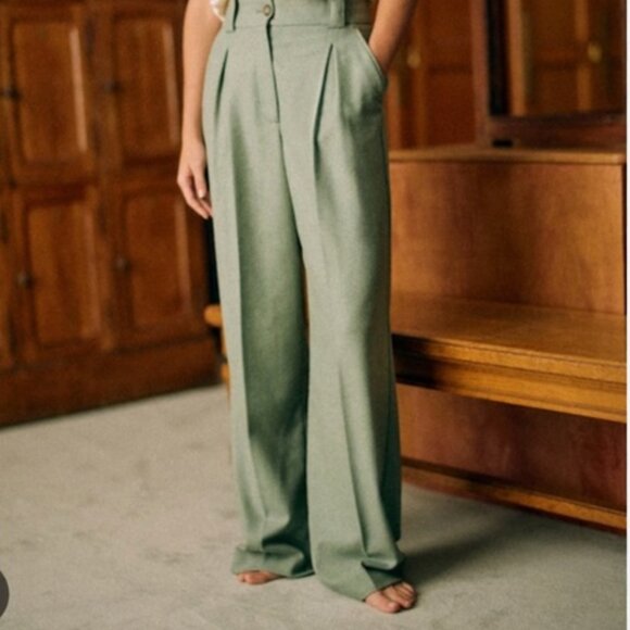 Sezane Pants - Sezane Théophile Trousers Light Green - Size 8